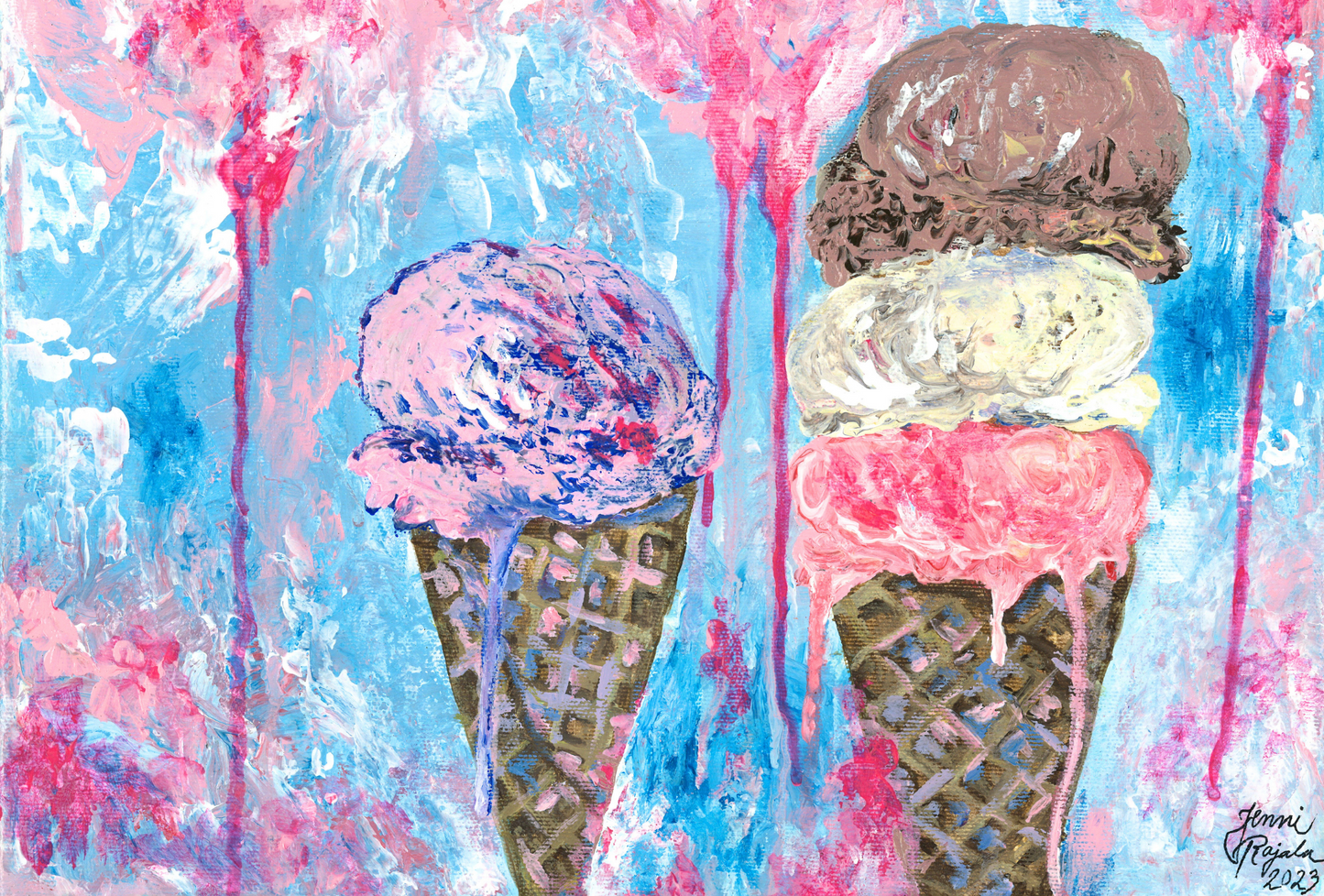 "Jäätelökesä" onnittelukortti taitettava 2-osainen