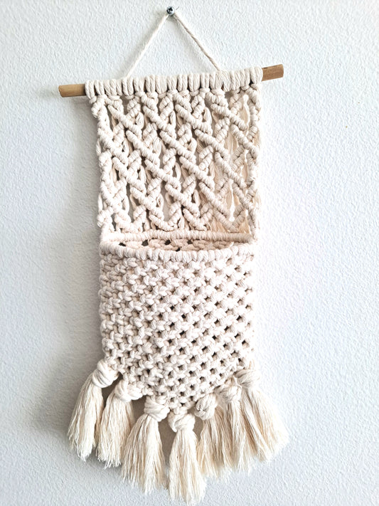 Macrame wall pocket