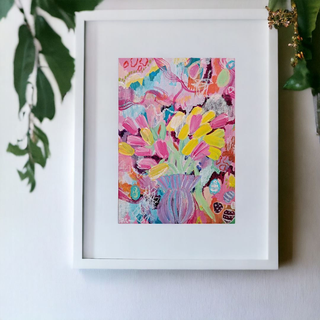 "Kevään karkelot" maalaus paperille