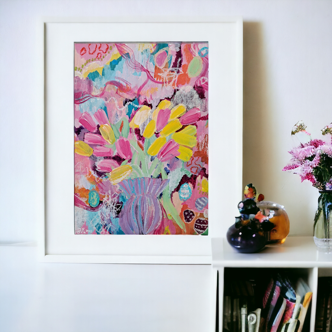 "Kevään karkelot" maalaus paperille