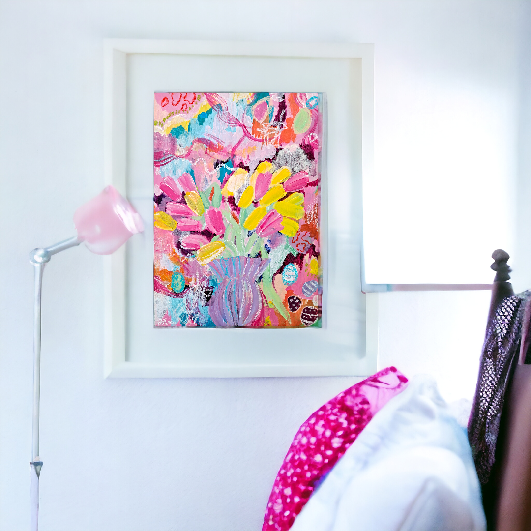 "Kevään karkelot" maalaus paperille