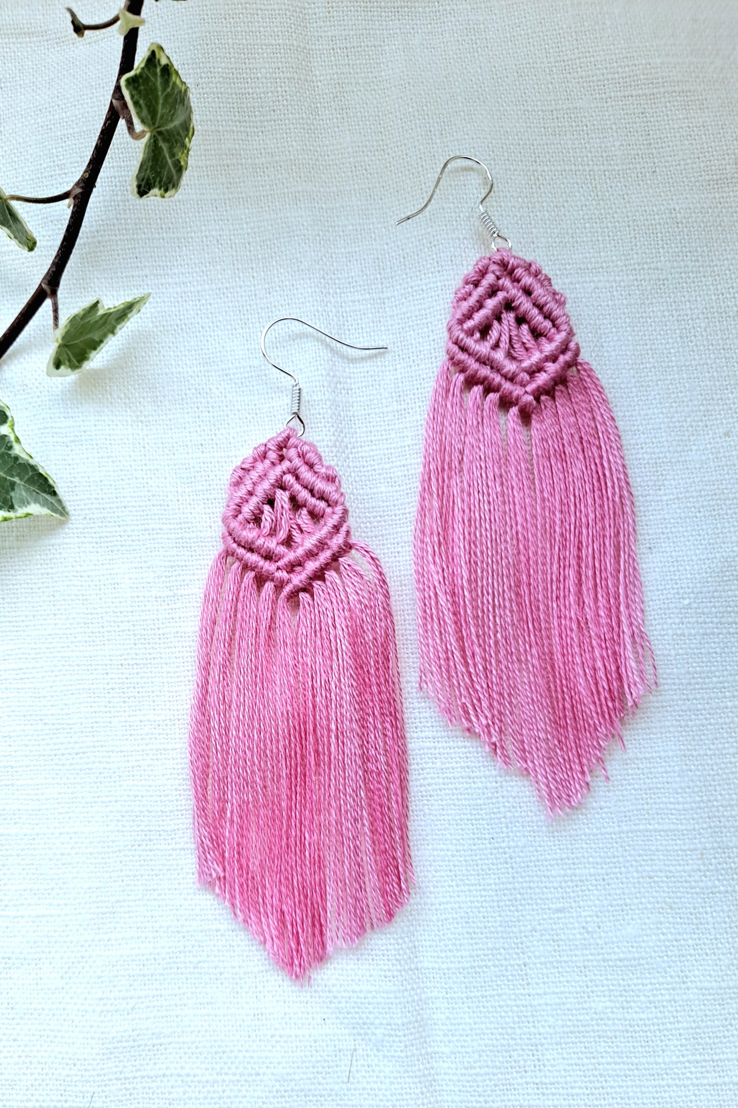 Lila macrame earrings